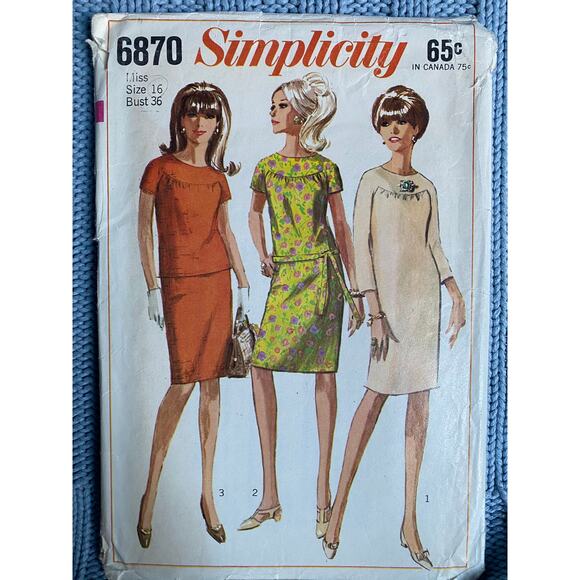 Simplicity 6870 Sewing pattern shift dress blouse straight skirt 1960s size 16 - Picture 1 of 5